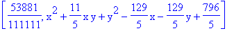 [53881/111111, x^2+11/5*x*y+y^2-129/5*x-129/5*y+796/5]